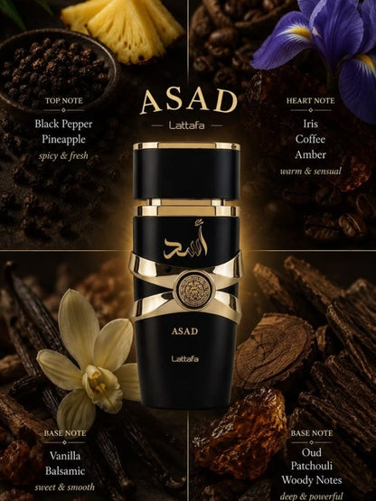 Asad Black by Lattafa, Eau De Parfum, Unisex, 100 ML